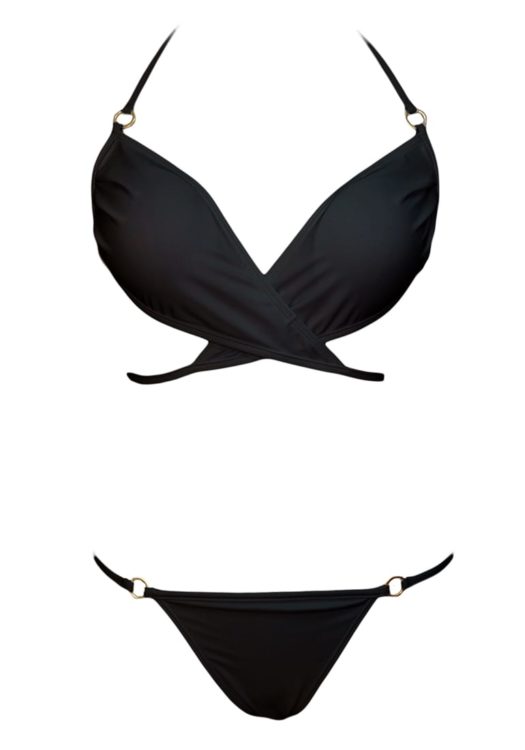 Aliyah Black Wrap Halter Top Panty Bikini Swimsuit