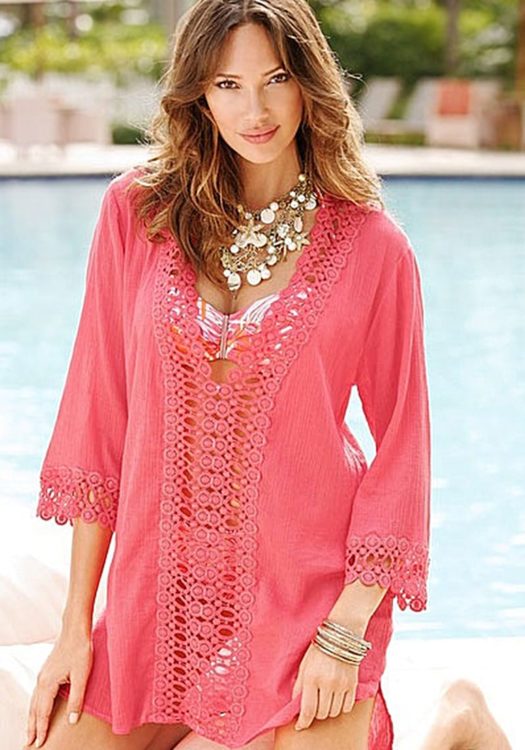Ivana Casual Crochet Trim Rosy Cover-up