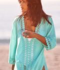 Emilia Casual Crochet Trim Turquoise Cover-Up