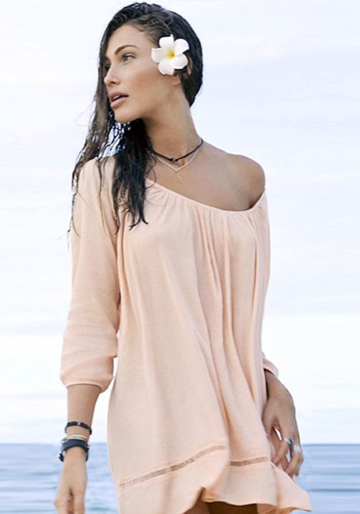 Dionne Summer Slight Hollow-out Apricot Beach Dress