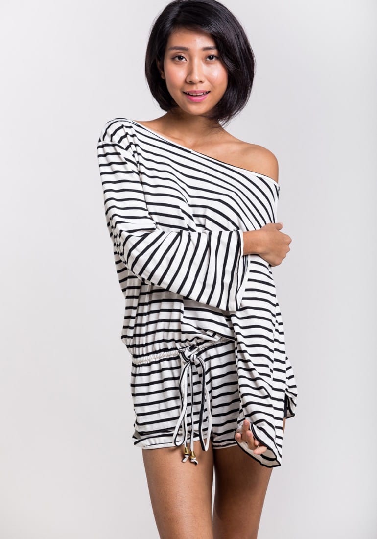 striped romper black and white