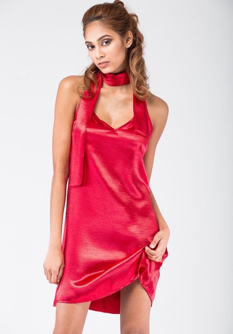 red mini slip dress