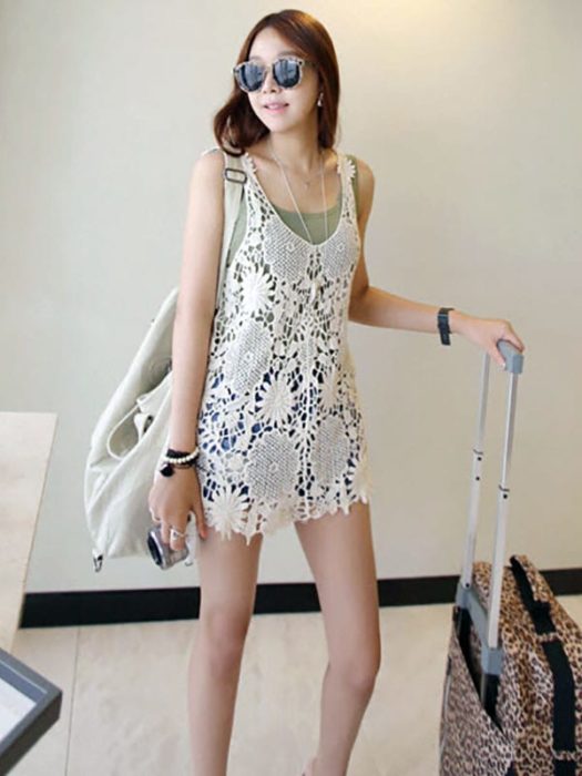 Keely Large Flower Pattern Apricot Lace Blouse/Vest