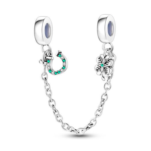 Lucky Series S925 Silver Horseshoe Four Leaf Clover Chain Charm